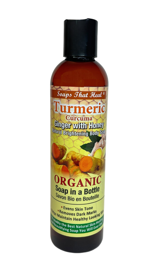 soaps that heal Turmeric Ginger with Honey Organic Soap in a Bottle: A nourishing and rejuvenating soap made with organic turmeric, ginger, and honey Experience the natural goodness of these ingredients for radiant and healthy-looking skin,Turmeric Ginger with Honey Brightening Bar an effective solution for facial hyperpigmentation. Infused with turmeric, ginger, and honey, it helps reduce dark spots, promoting a brighter, even-toned complexion.liquid soap,organic soap