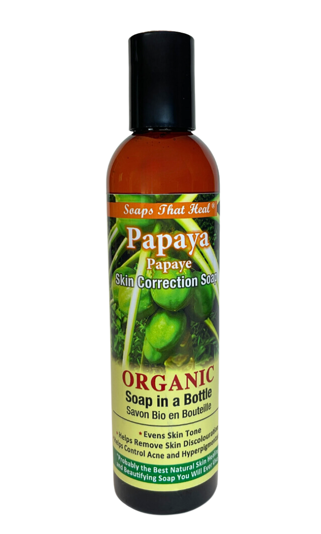 soaps that heal papaya body soap organic skin correction even skin tone control acne,Soaps That Heal - Papaya Natural Lightening Soap,even skin complexion. Enriched with papaya extract, it gently lightens dark spots and promotes a more balanced, radiant skin tone.,papaya has natural lightening properties which helps brighten the skin for a more visible, even skin tone and brighter complexion,liquid papaya soap,papaya skin lightening,papaya skin whitening,organic soap in a bottle,organic soap