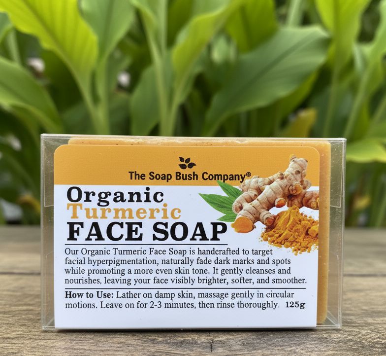 The soap bush company organic turmeric face soap for DARK MARKS CARE. Helps reduce the appearance of dark marks and post-breakout discolouration for a more even-looking complexion. BRIGHTENS HYPERPIGMENTATION. Helps improve the appearance of uneven pigmentation and dullness, revealing a brighter, more radiant-looking skin tone.
TURMERIC POWERED GLOW. A naturally rich turmeric face bar that gently cleanses while leaving skin feeling fresh, smooth and revitalized. OilBlends, Uncle Benney's, Soaps That Heal,
