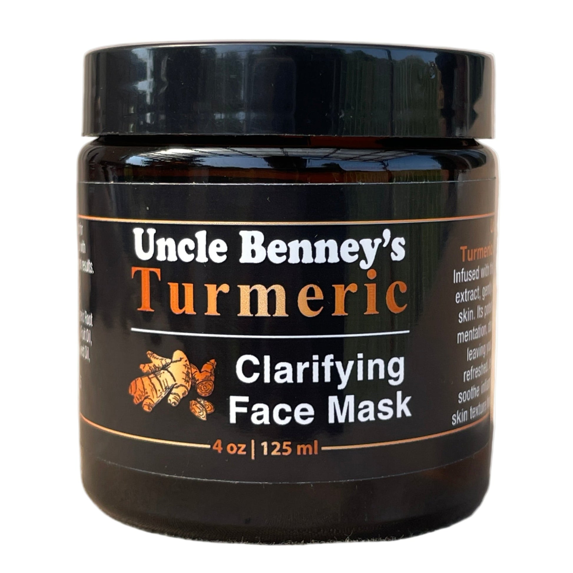 Jar of Uncle Benney's Turmeric Clarifying Face Mask on a white background