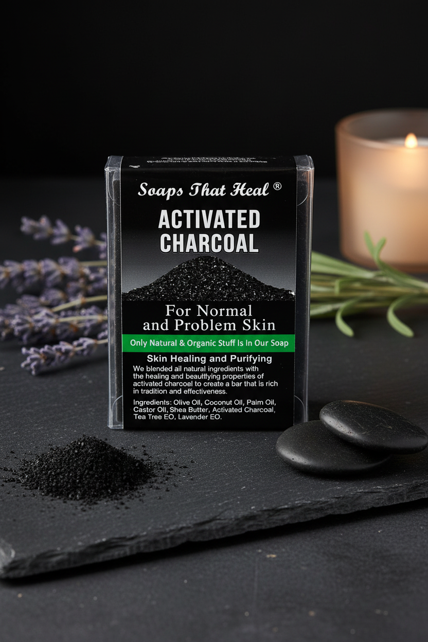 activated charcoal soap, charcoal soap, activated charcoal facial soap, charcoal soap for normal skin, charcoal soap for problem skin, deep cleansing soap, pore cleansing soap, blackhead soap, blemish soap, detox soap, natural charcoal soap, face and body charcoal soap, Soaps That Heal Activated Charcoal Soap