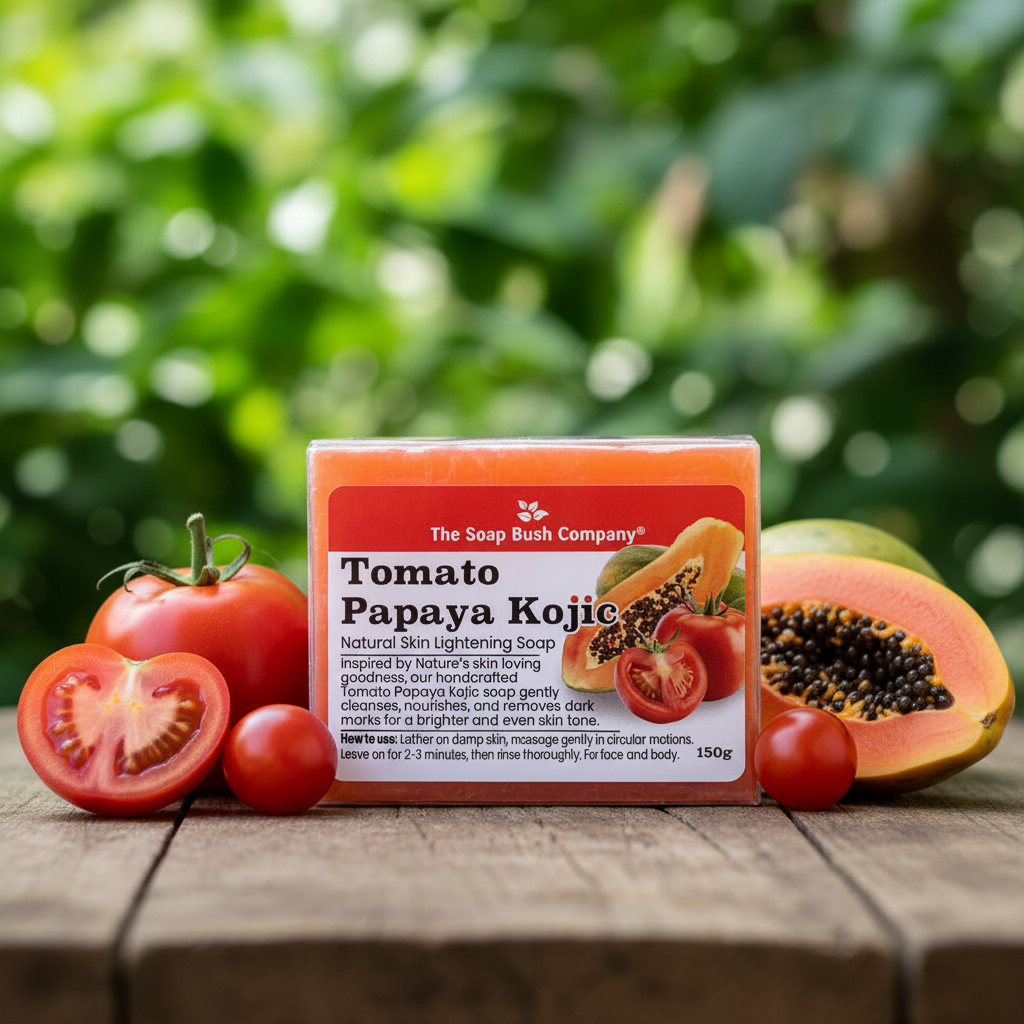 Reveal Naturally Radiant Skin with the Brightening Power of Tomato, Papaya & Kojic. Gently exfoliates, visibly brightens, and helps reduce the appearance of dark spots for a smoother, more even-looking complexion.  •	Rich in antioxidants, including lycopene and vitamins A & C.   Helps protect skin from environmental stressors.  Brightens dull skin and supports an even complexion. Helps control excess oil for fresher-looking skin.  soap bush 