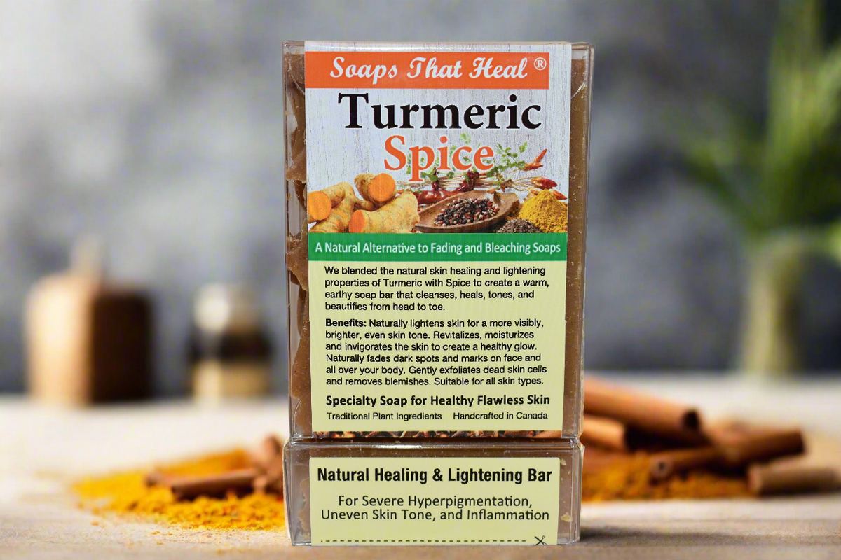 Soaps That Heal Turmeric Spice Bar for facial hyperpigmentation, dark marks, skin discoloration, and uneven skin tone