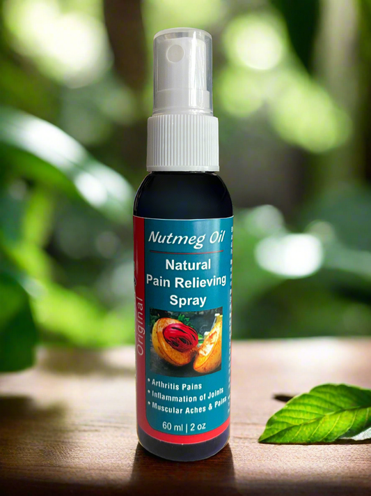 Uncle Benney's Original Nutmeg Oil - for pain. The Oil of Soothing Relief for pain,  Your natural solution for pain, 
Arthritis pains,  Inflammation of joints
Muscular aches and pains, Sprains and Cramps,  Feel the natural power of nutmeg in a fast-absorbing, easy-to-use spray,how to use nutmeg for pain relief, natural relief and restore comfort, helping you to keep moving, naturally. nut-med pain help
ingredients  Grenada,nut-med