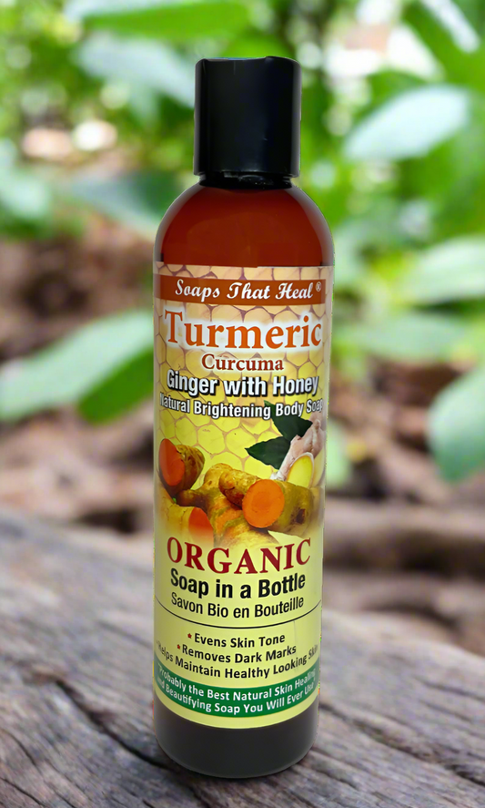 soaps that heal Turmeric Ginger with Honey Organic Soap in a Bottle: best body wash for brightening the skin, organic turmeric, ginger, and honey Experience the natural goodness of these ingredients for radiant and healthy-looking skin,Turmeric Ginger with Honey Brightening Bar an effective solution for facial hyperpigmentation. Infused with turmeric, ginger, and honey, it helps reduce dark spots, promoting a brighter, even-toned complexion.liquid soap,organic soap
