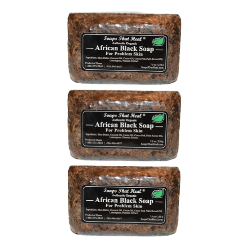 three pack soaps that heal african black soap ghana shea butter plantain extract hyperpigmentation deep cleansing plantain extract