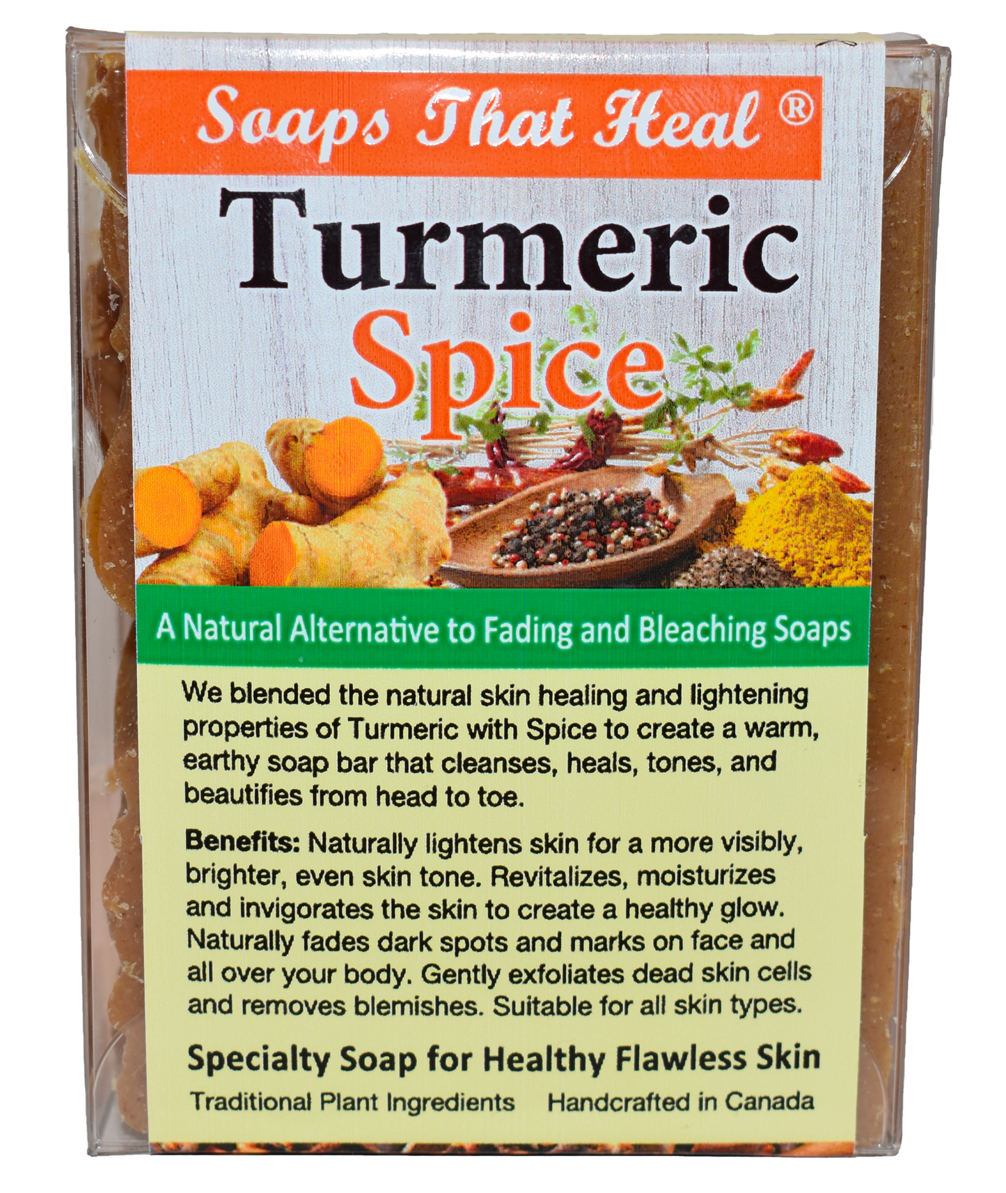 Soaps That Heal  Turmeric Spice Natural Lightening Bar for Severe Facial Hyperpigmentation and Problem Skin  A natural remedy for facial hyperpigmentation. Enriched with turmeric and spices, it works to diminish dark spots, revealing a more radiant and evenly-toned complexion