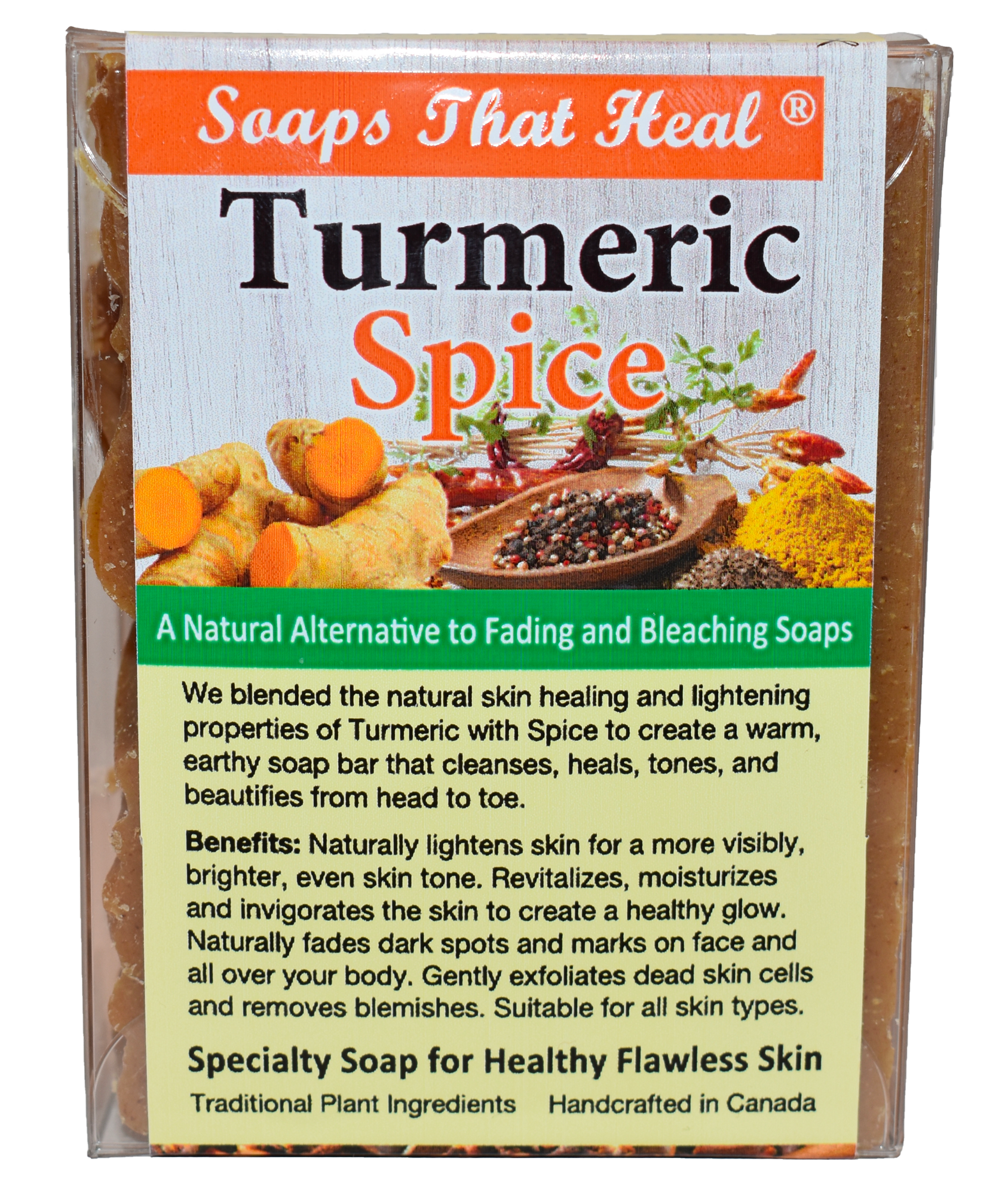 Soaps That Heal  Turmeric Spice Natural Lightening Bar for Severe Facial Hyperpigmentation and Problem Skin  A natural remedy for facial hyperpigmentation. Enriched with turmeric and spices, it works to diminish dark spots, revealing a more radiant and evenly-toned complexion